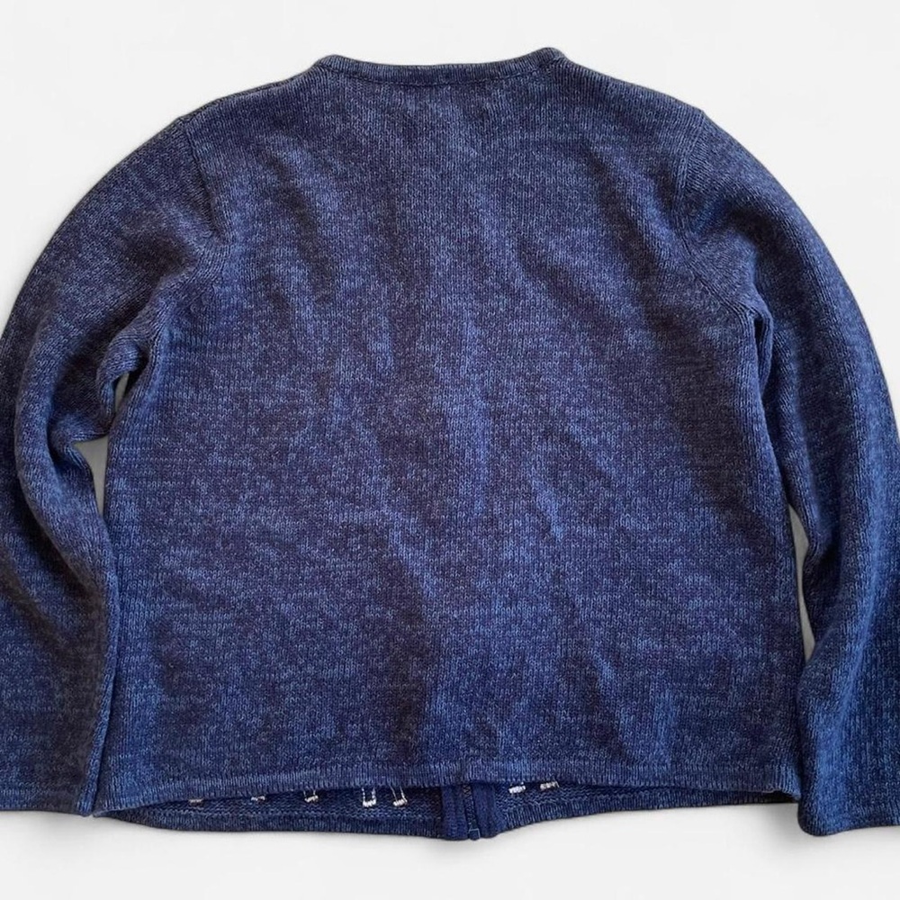 Vintage Tiara International Christmas Blue Knit Embroidered Reindeer Cardigan - Picture 6 of 7